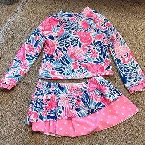 Cynthia Rowley Pink and Blue Floral Kids Rashguard 3pc set